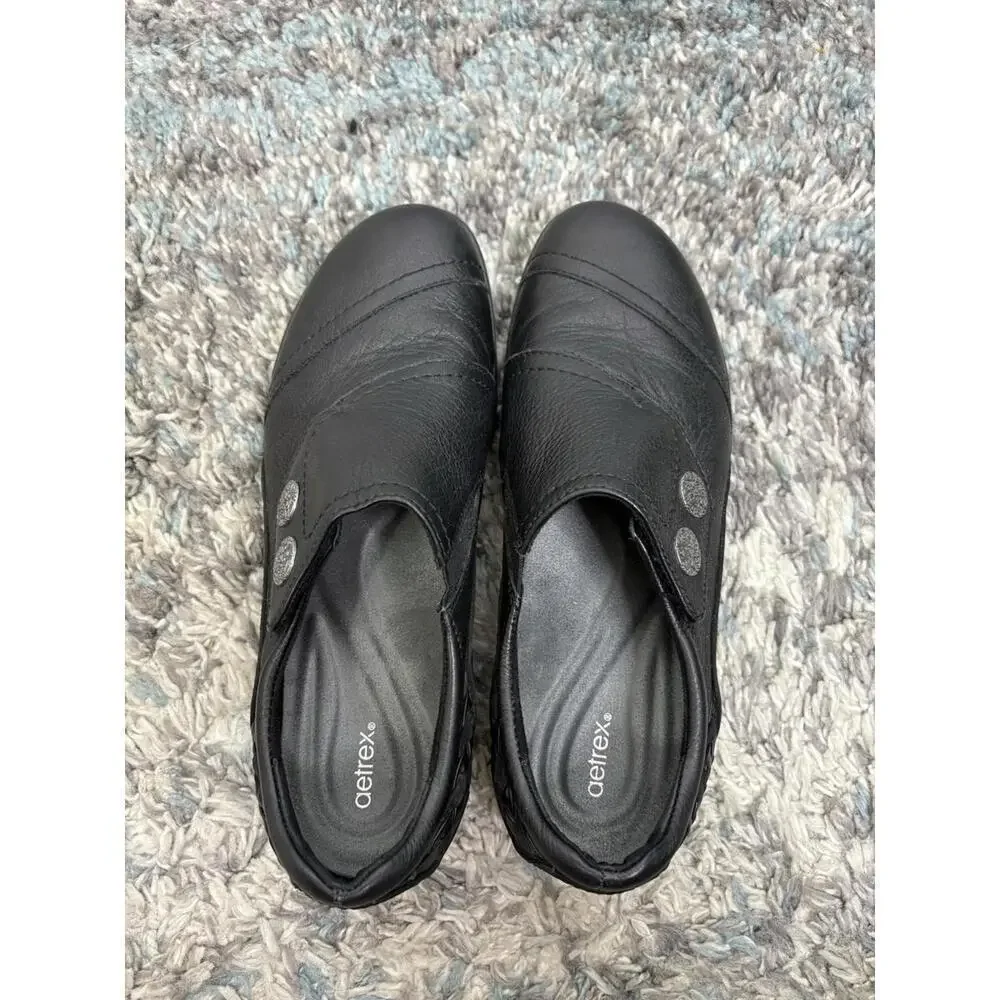 Aetrex Shoes Womens 8.5 Karina Comfort Ortho Braided Strap Black Leather